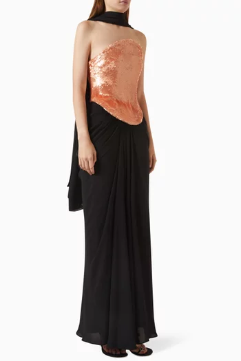 Sequin Corset Draped Gown