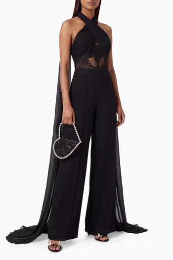 Nylah Halterneck Lace Jumpsuit in Crepe