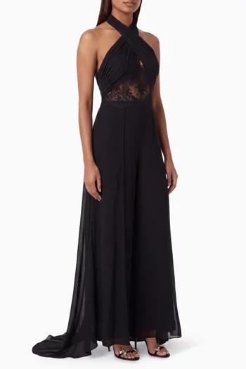 Nylah Halterneck Lace Jumpsuit in Crepe