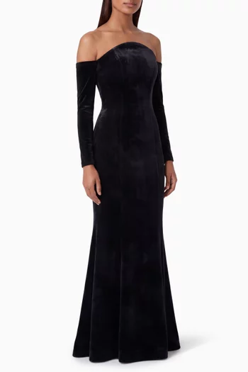 Britney Off-shoulder Dress in Mikado Velvet