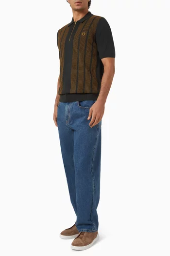 Knit-panel Polo Shirt in Wool