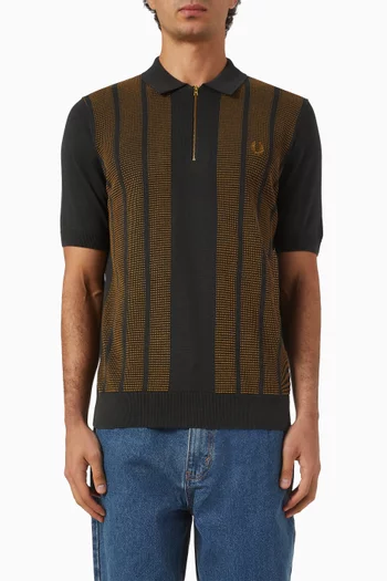 Knit-panel Polo Shirt in Wool