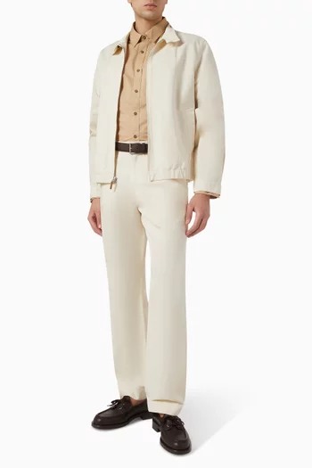 Band-collar Bomber Jacket in Italian Cotton & Linen