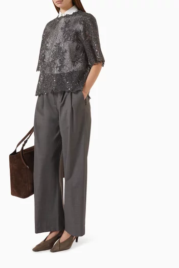 Dazzling Floral Lace Embroidered T-shirt in Mohair & Wool