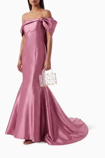 Parie Bow Off-shoulder Dress in Mikado Taffeta