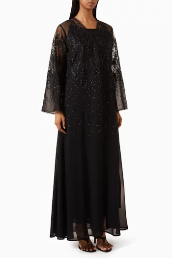 Floral Embroidered Wedding Abaya in Chiffon & Tulle