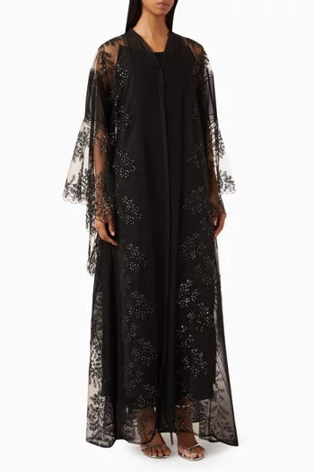 Leaf Embroidery Wedding Abaya in Chiffon & Tulle