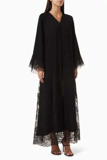 VIP Tropical Flora Embroidered Abaya in Nida