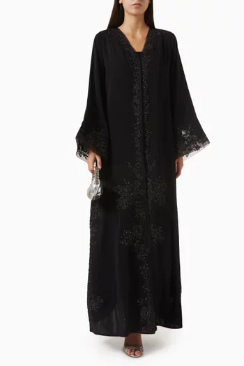Floral Dori Embroidered Abaya in Nida