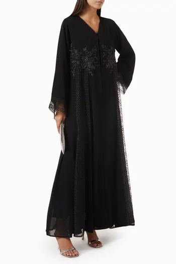 Embroidered Lace Abaya in Nida