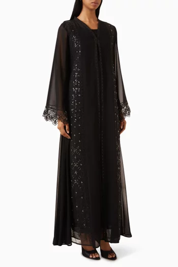 Floral Embroidered Wedding Abaya in Chiffon & Tulle