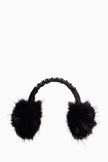 Fluffy Logo-embroidered Ear Warmers in Faux Fur