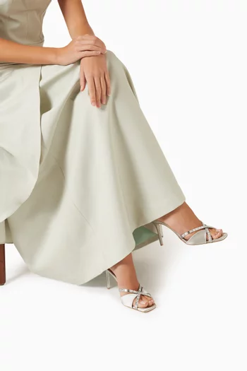 EXCLUSIVE CAPSULE HOLIDAY DROP: PENN 85 MULES IN SATIN WITH CLEAR CRYSTAL BAGUETTES DETAIL AND MID 85MM STILETTO HEEL:Light/Pastel Grey:38|220081451