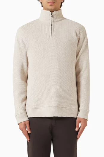 Brushed Quarter-zip Sweater in Waffle-knit
