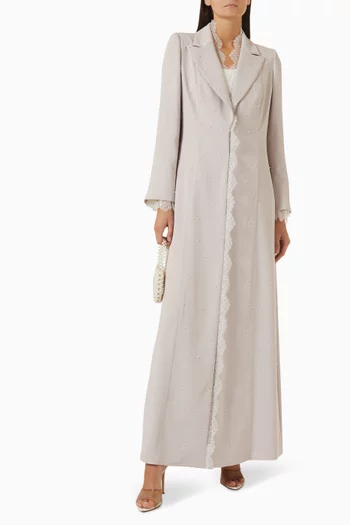 Pearl-embroidered Abaya in Crepe