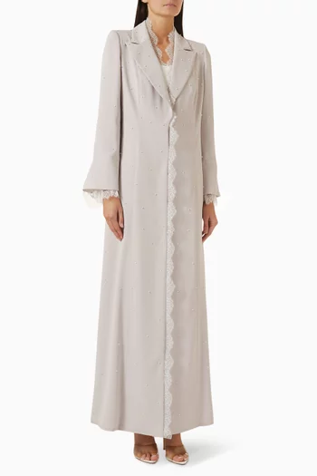 Pearl-embroidered Abaya in Crepe