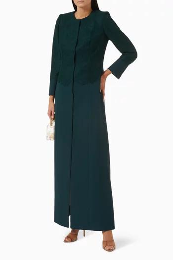 Lace-panelled Abaya in Brocade Crepe