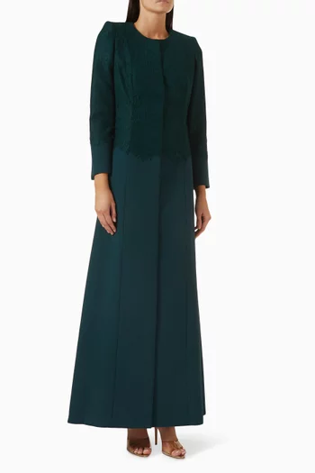 Lace-panelled Abaya in Brocade Crepe