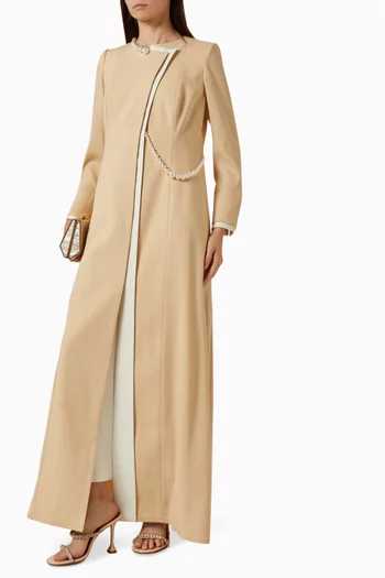 Pearl-trim Abaya in Crepe