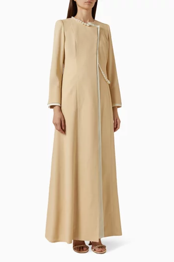 Pearl-trim Abaya in Crepe