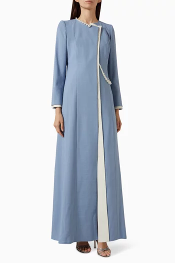 Pearl-trim Abaya in Crepe