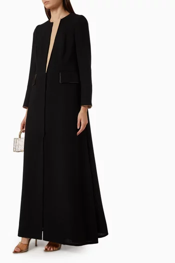 Contrast-trim Abaya in Summer Tweed