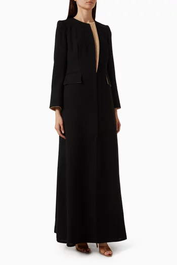 Contrast-trim Abaya in Summer Tweed