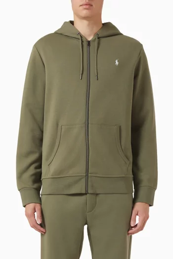 Embroidered Zip Hoodie in Cotton Blend