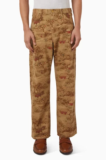 Printed Straight-leg Pants in Cotton