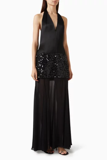 Bianca Halter Plunged Maxi Dress