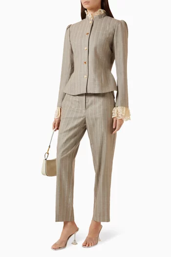 Contrast-collar Flared Jacket