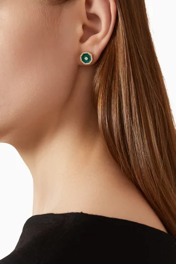 Ahjar Birwaz Malachite & Diamond Stud Earrings in 18kt Gold