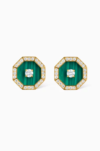 Ahjar Birwaz Malachite & Diamond Stud Earrings in 18kt Gold