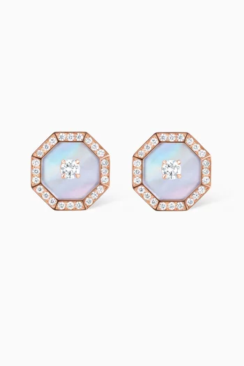 Ahjar Birwaz Mother-of-Pearl & Diamond Stud Earrings 18kt Rose Gold