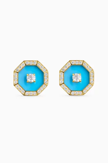 Ahjar Birwaz Turquoise & Diamond Stud Earrings in 18kt Gold
