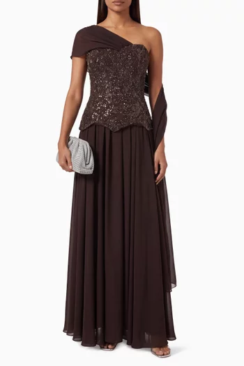 Embellished One-shoulder Dress