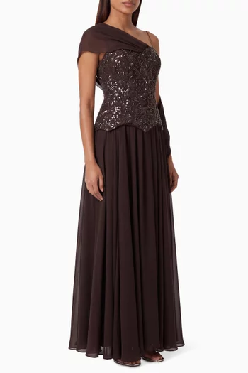 Embellished One-shoulder Dress