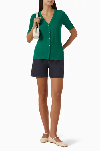 V-neck Cardigan in Pointelle-knit