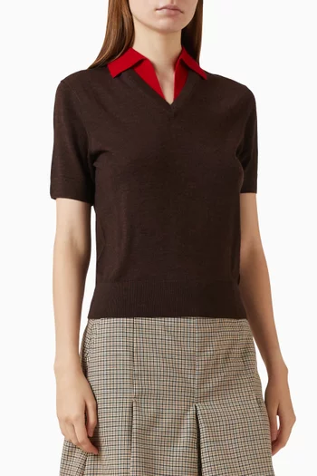 Layered Polo Shirt Sweater in Merino-wool
