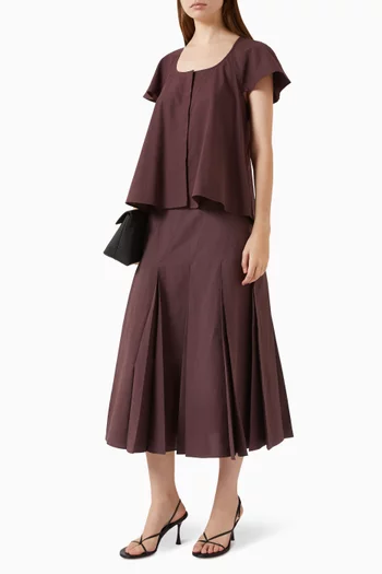 Pleated Midi Skirt in Cotton-linen