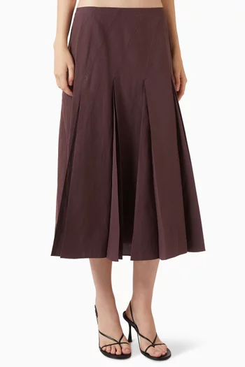 Pleated Midi Skirt in Cotton-linen