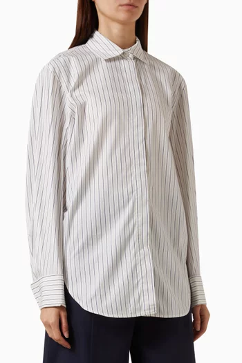 Cutaway-collar Striped Shirt in Cotton-blend