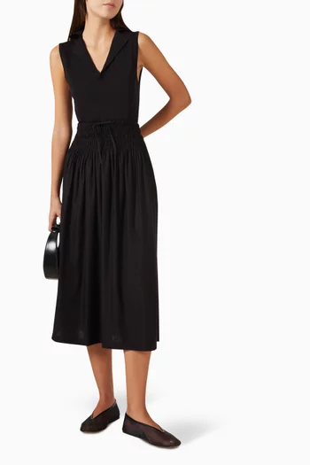 Ruched-Waist Midi Skirt in Cotton-blend