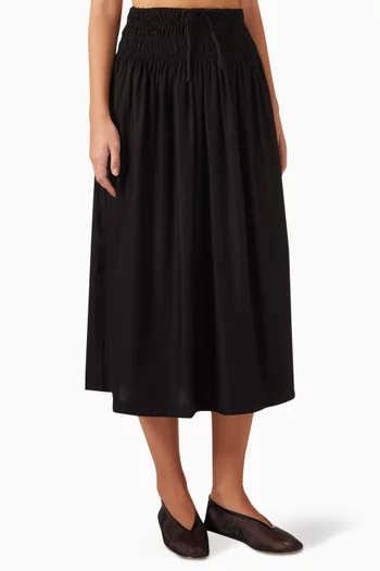 Ruched-Waist Midi Skirt in Cotton-blend