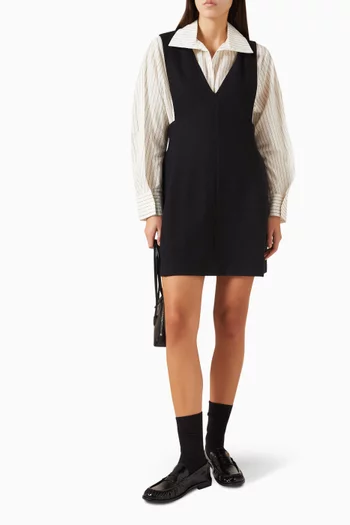 Mini Pinafore Dress in Boiled Wool-blend