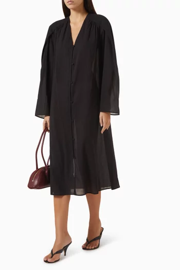 Gathered Kaftan Midi Dress in Cotton