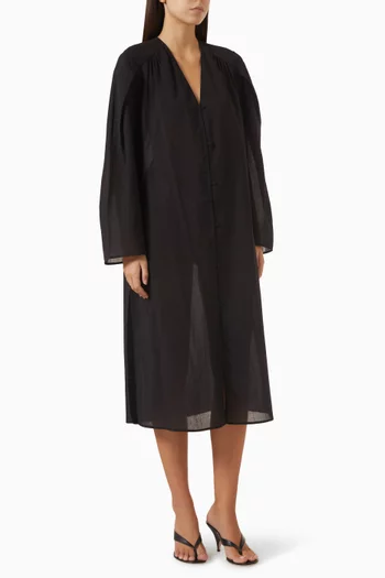 Gathered Kaftan Midi Dress in Cotton