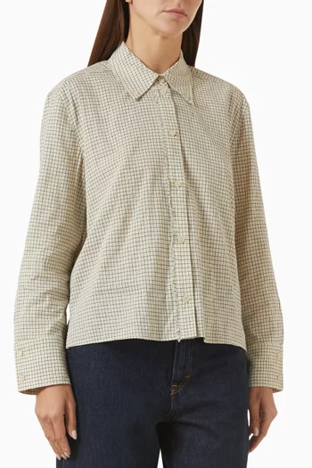 Fringed Checked Shirt in Linen-cotton