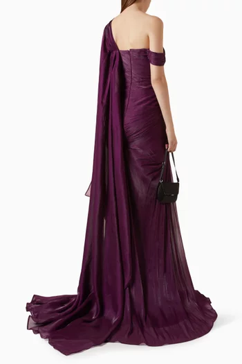 One-shoulder Gown in Organza Chiffon