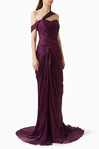 One-shoulder Gown in Organza Chiffon